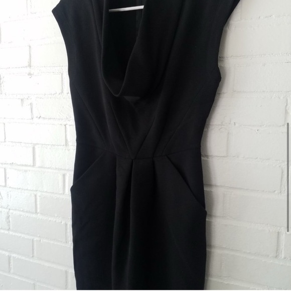 ZARA Cowl Neck Black Work Shift Dress Pleated - Picture 2 of 4